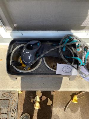 DOG WATER DISH, LEASH AND HARNESS