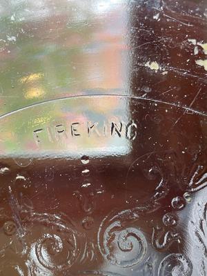 GLASS ICE BUCKET, FIRE KING SERVING DISH & GLASS BOWL