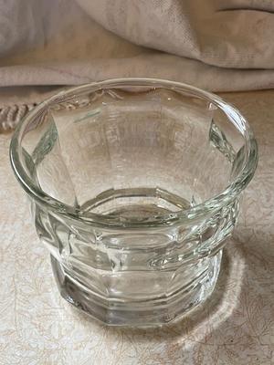 GLASS ICE BUCKET, FIRE KING SERVING DISH & GLASS BOWL