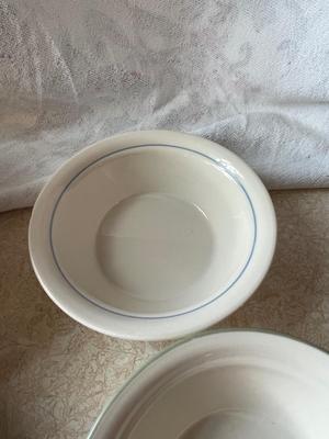 CEREAL BOWLS AND FOUR TAKAHASHI CERAMIC SAKE CUPS