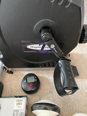 MAGNA TRAINER MINI EXERCISE BIKE, HAND WEIGHTS & RESISTANCE BAND