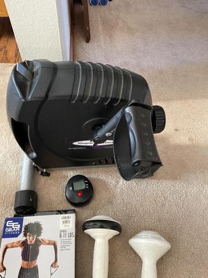 MAGNA TRAINER MINI EXERCISE BIKE, HAND WEIGHTS & RESISTANCE BAND