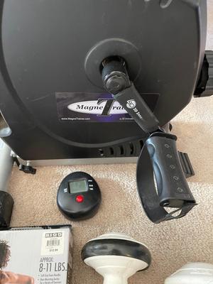 MAGNA TRAINER MINI EXERCISE BIKE, HAND WEIGHTS & RESISTANCE BAND