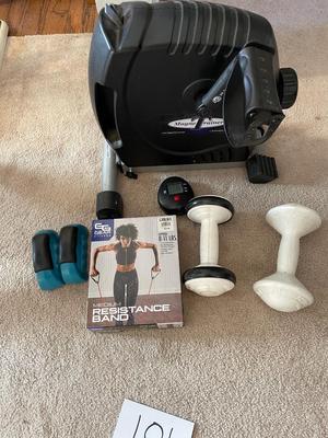 MAGNA TRAINER MINI EXERCISE BIKE, HAND WEIGHTS & RESISTANCE BAND
