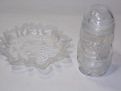 Christmas 9" candy dish, 8" Santa candy jar w/lid