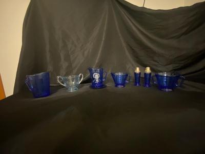 BEAUTIFUL COBALT BLUE GLASS, SHIRLEY TEMPLE CHILD SIZED CREAMER PITCHER & AND A BIT MORE
