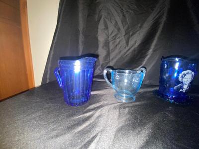 BEAUTIFUL COBALT BLUE GLASS, SHIRLEY TEMPLE CHILD SIZED CREAMER PITCHER & AND A BIT MORE
