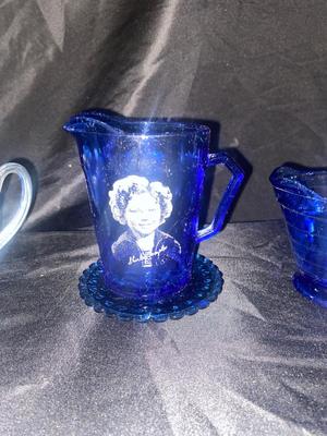 BEAUTIFUL COBALT BLUE GLASS, SHIRLEY TEMPLE CHILD SIZED CREAMER PITCHER & AND A BIT MORE