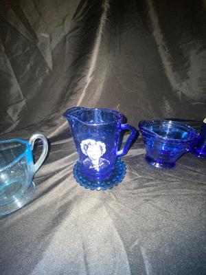 BEAUTIFUL COBALT BLUE GLASS, SHIRLEY TEMPLE CHILD SIZED CREAMER PITCHER & AND A BIT MORE