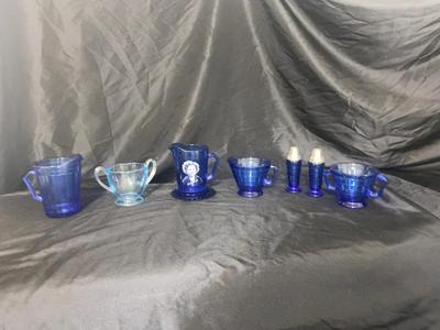 BEAUTIFUL COBALT BLUE GLASS, SHIRLEY TEMPLE CHILD SIZED CREAMER PITCHER & AND A BIT MORE