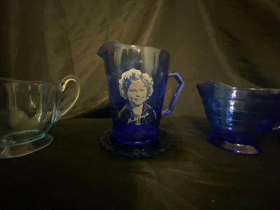BEAUTIFUL COBALT BLUE GLASS, SHIRLEY TEMPLE CHILD SIZED CREAMER PITCHER & AND A BIT MORE