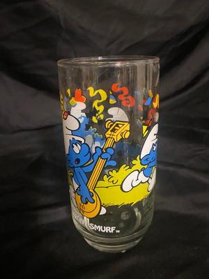 BLUE TIARA GLASS ASH TRAY AND LIGHTER, 1083 SMURFS COLLECTIBLE GLASSES, AND MORE