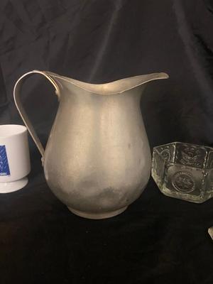 VINTAGE BICENTENNIAL COLLECTIBLE PLATE, CANDY JAR, INSULATOR THAT LOOKS TO HAVE BEEN STRUCK BY LIGHTING WATER PITCHER AND MORE!