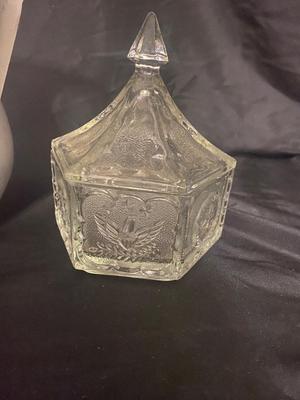 VINTAGE BICENTENNIAL COLLECTIBLE PLATE, CANDY JAR, INSULATOR THAT LOOKS TO HAVE BEEN STRUCK BY LIGHTING WATER PITCHER AND MORE!