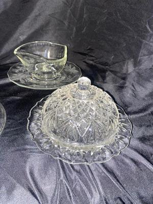 LOVELY VINTAGE FIRE KING BLUE SAPPHIRE PHILBE GLASS TRIVETS (DEPRESSION GLASS) & OTHER LIKE ITEMS