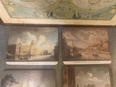 VINTAGE IRISH FELT BACK PLACEMATS AND DECOUPAGE OLD WORLD MAP ON WOOD