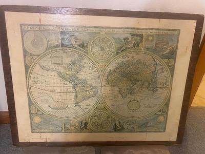 VINTAGE IRISH FELT BACK PLACEMATS AND DECOUPAGE OLD WORLD MAP ON WOOD