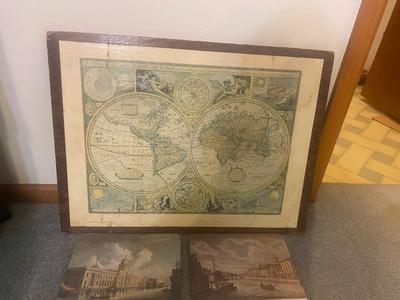 VINTAGE IRISH FELT BACK PLACEMATS AND DECOUPAGE OLD WORLD MAP ON WOOD