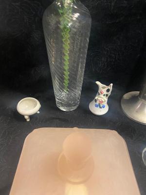 NIB TIARA PINK CANDY DISH, CANDLESTICKS, LAMP, EGG CUPS AND MORE