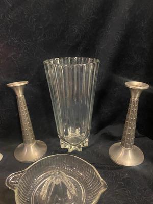 NIB TIARA PINK CANDY DISH, CANDLESTICKS, LAMP, EGG CUPS AND MORE