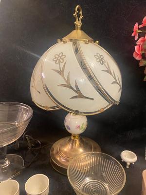 NIB TIARA PINK CANDY DISH, CANDLESTICKS, LAMP, EGG CUPS AND MORE