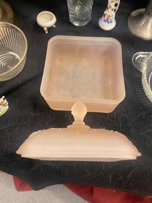 NIB TIARA PINK CANDY DISH, CANDLESTICKS, LAMP, EGG CUPS AND MORE