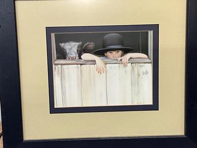 Framed boy with calf picture and CR to Pooh decor