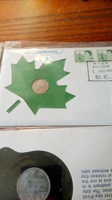 LOT 98 FOUR FIRST DAY COVERS W/COINS & STAMPS