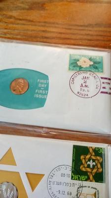 LOT 98 FOUR FIRST DAY COVERS W/COINS & STAMPS