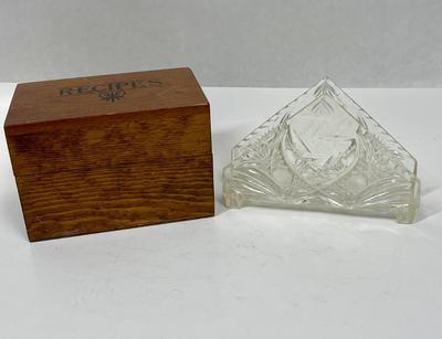 Vintage Lot of Kitchen Items - Wood Recipe Box and Plastic Napkin holder