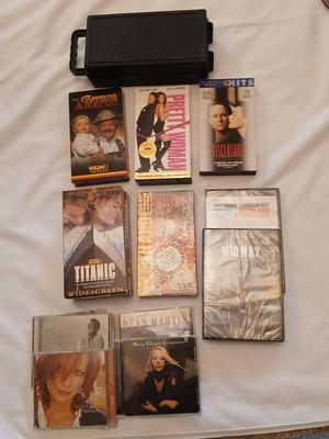 Assortment of Entertainment media, DVD's, Cd's, VHS, and cassettes