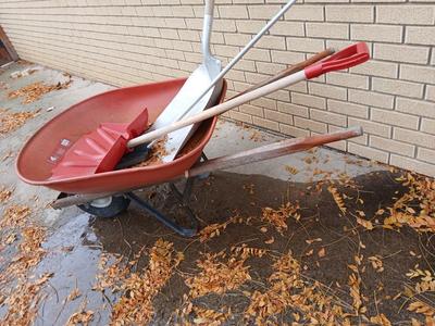 Homeowners 4 cubic foot wheelbarrow and shovels