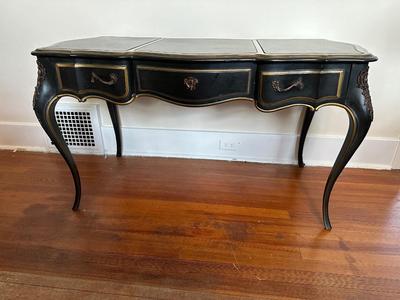 Vintage Louis XV French Style Black Lacquer Chinoiserie Writing Desk by Drexel Heritage (See Details)