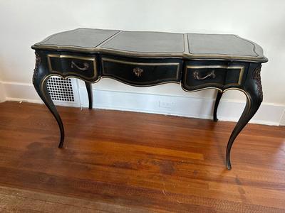 Vintage Louis XV French Style Black Lacquer Chinoiserie Writing Desk by Drexel Heritage (See Details)