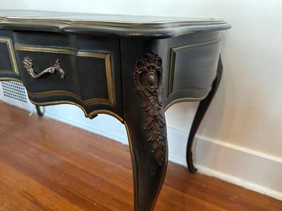 Vintage Louis XV French Style Black Lacquer Chinoiserie Writing Desk by Drexel Heritage (See Details)