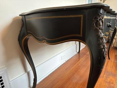 Vintage Louis XV French Style Black Lacquer Chinoiserie Writing Desk by Drexel Heritage (See Details)