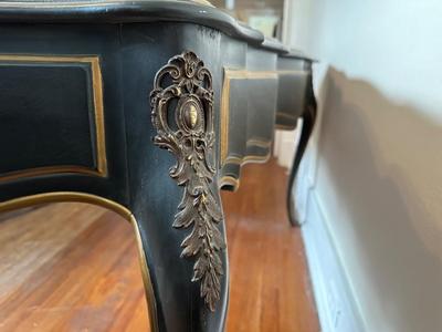 Vintage Louis XV French Style Black Lacquer Chinoiserie Writing Desk by Drexel Heritage (See Details)