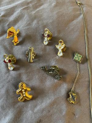VARIETY OF PINS AND NECKLACES