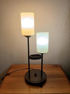 Portfolio 22.5-in Oil-Rubbed Bronze Up-light Table Lamp with Glass Shade
