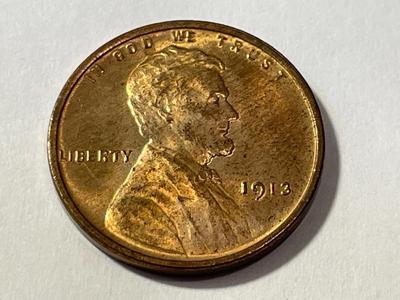 1913-P UNCIRCULATED BROWN/R&B CONDITION LINCOLN PREOWNED FROM AN ESTATE AS PICTURED. COIN #5. FREE SHIPPING.