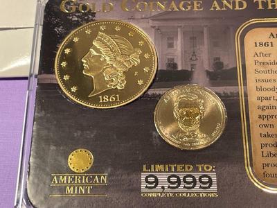 GOLD COIN & PRESIDENCY/LINCOLN Uncirculated Coin & Proof Medal Set by American Mint "Gold Coinage and the Presidency"...
