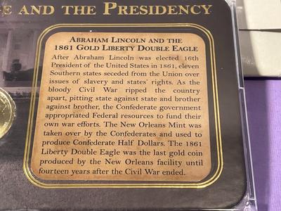 GOLD COIN & PRESIDENCY/LINCOLN Uncirculated Coin & Proof Medal Set by American Mint "Gold Coinage and the Presidency"...