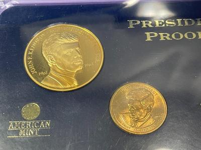 JOHN F. KENNEDY Uncirculated Coin & Proof Medal Set by American Mint with COA as Pictured.