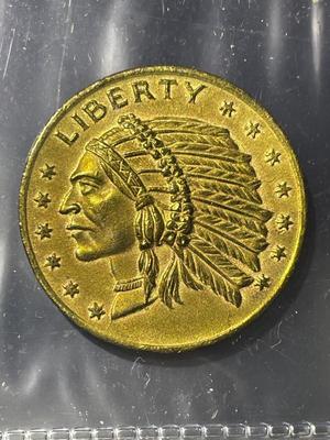 Germany Spiel Marke Counter Indian $10 Brass Token in Good Preowned Condition.