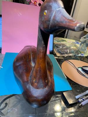 Vintage Mid-Century Carved Wooden Canadian Geese Made in Canada 15.5" Long & 12" Tall in Good Preowned Condition.