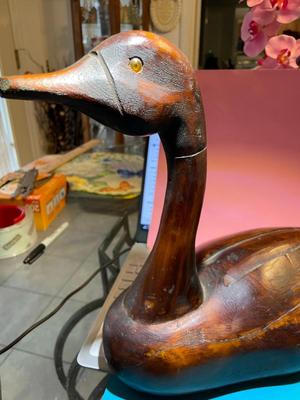 Vintage Mid-Century Carved Wooden Canadian Geese Made in Canada 15.5" Long & 12" Tall in Good Preowned Condition.