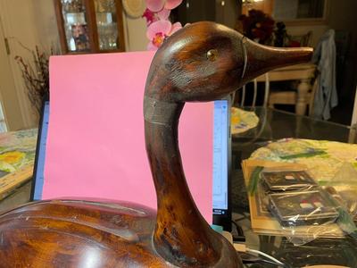 Vintage Mid-Century Carved Wooden Canadian Geese Made in Canada 15.5" Long & 12" Tall in Good Preowned Condition.