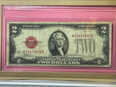 Series of 1928-F Red Seal *Star* 03404804A United States Note in Circulated Condition as Pictured.