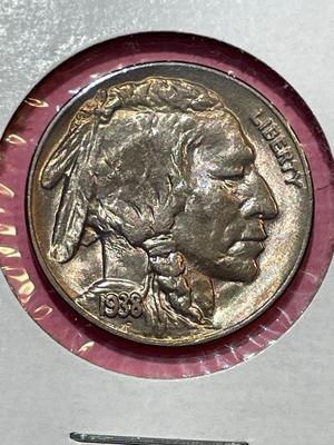 1938-D CHOICE BU CONDITION BUFFALO NICKEL FROM AN ORIGINAL ROLL (COIN-6).