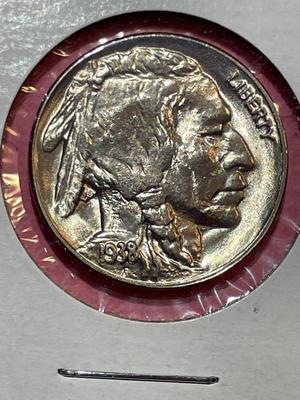 1938-D CHOICE BU CONDITION BUFFALO NICKEL FROM AN ORIGINAL ROLL (COIN-5).